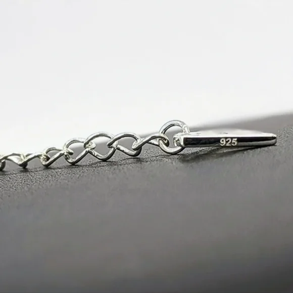 Italian Sterling Silver Reversible Herringbone Necklace with Diamond-Shaped Tag - Picture 5 of 10